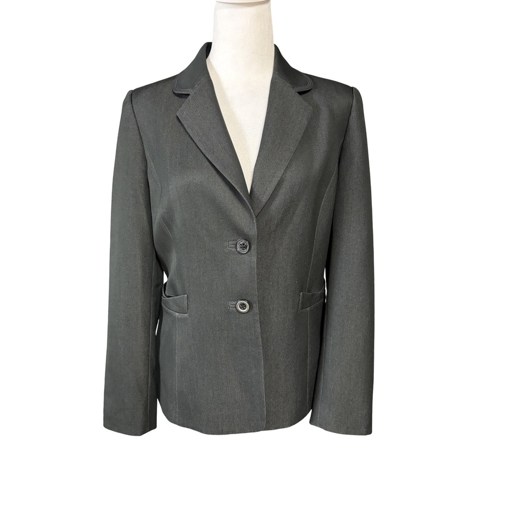 Tahari Arthur S. Levine Blazer Womens Petites 6P Gray Two Button Lapel Lined